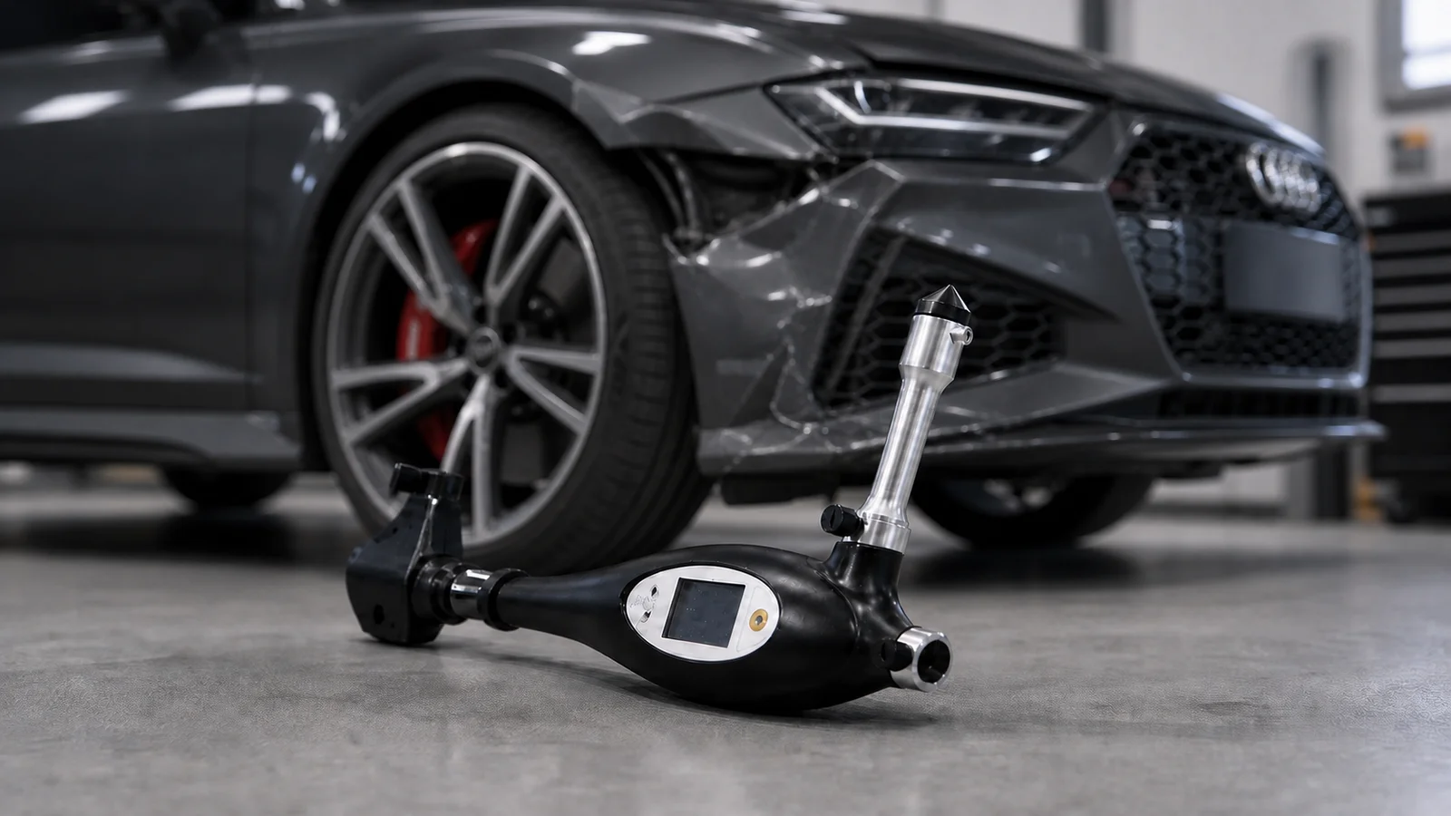 CAR-O-LINER PointX vor einem leicht unscharfen RS6-Unfallschaden